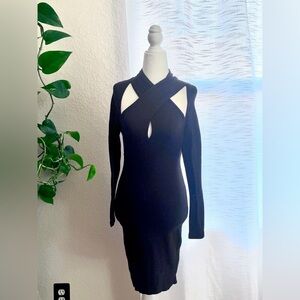 ASTR THE LABEL Black Crisscross Neck Knit Long-Sleeve MIDI Dress
